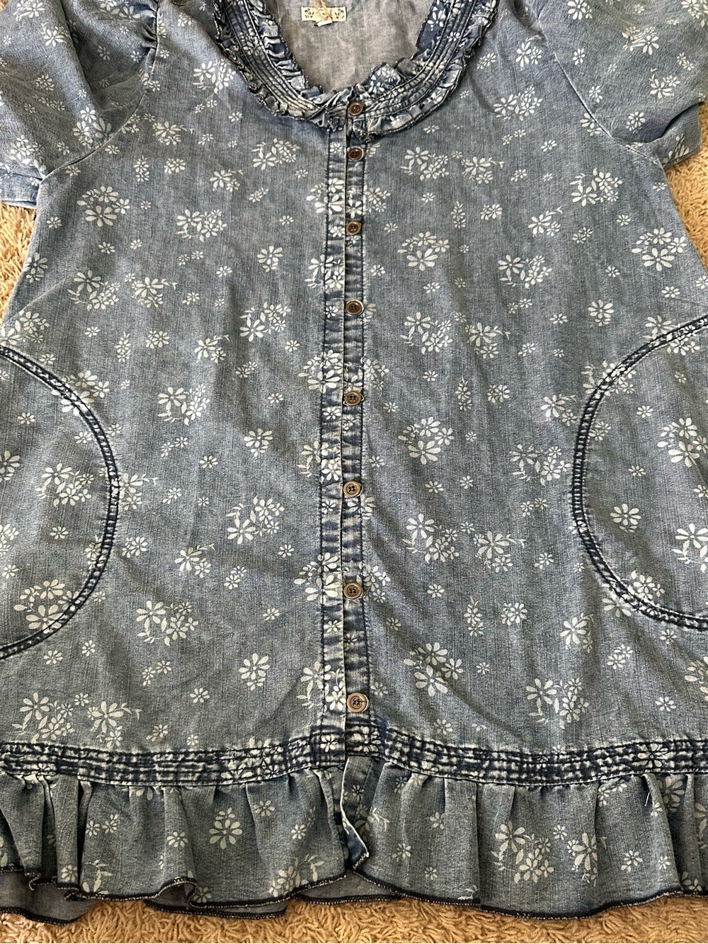 NWT EASEL FLORAL WASHED DENIM DRESS - Picture 9 of 11